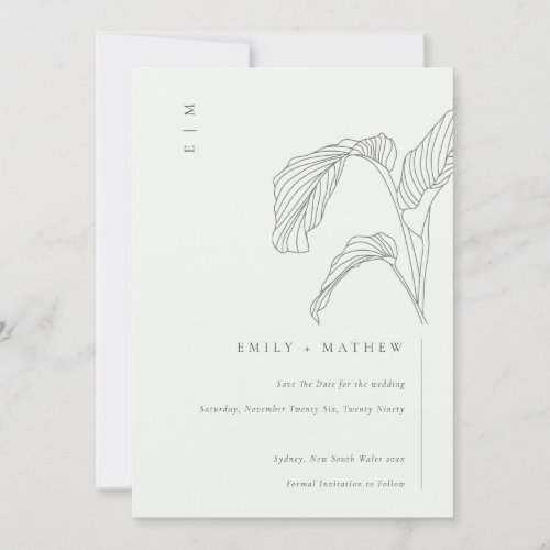 Leafy Palm Sketch Black and White Wedding  Save The Date