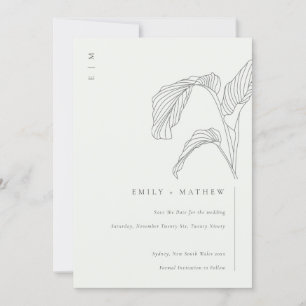 Leafy Palm Sketch Black White Save The Date Card