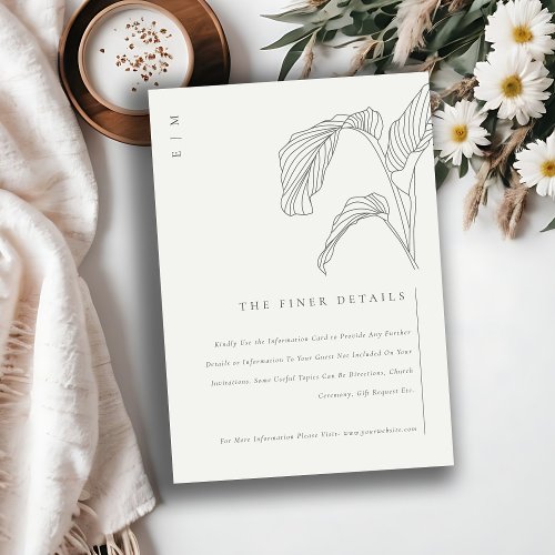 Leafy Palm Sketch Black White Wedding Details Enclosure Card