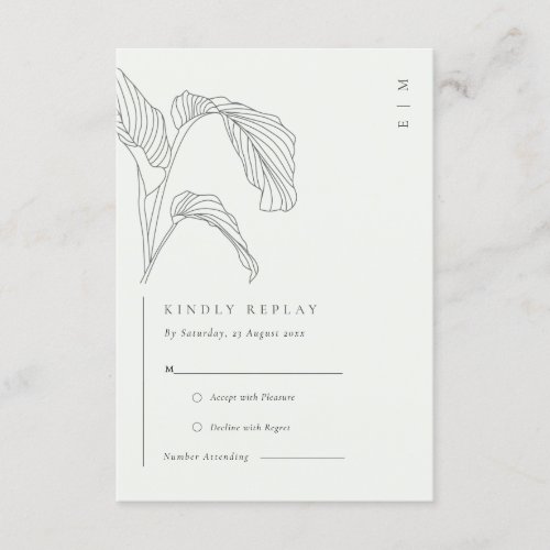 Leafy Palm Sketch Black White Wedding Reception Enclosure Card