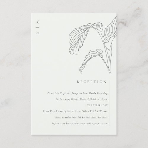 Leafy Palm Sketch Black White Wedding Reception Enclosure Card