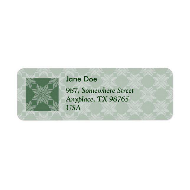 Leafy pattern on olive green label (Front)