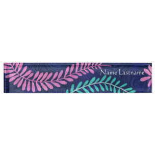 Leafy Pink and Aqua Desk Nameplate