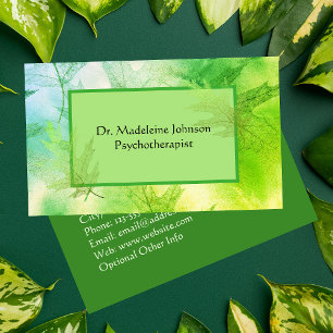 Leafy Psychotherapist Counselor Green Blue Nature Business Card