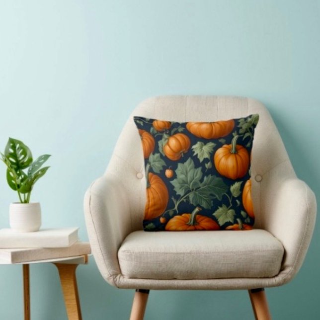 Leafy Pumpkin Patch Throw Pillow (Throw Pillow 100% polyester heavyweight stretch material. Hidden zipper Made in the USA.
)