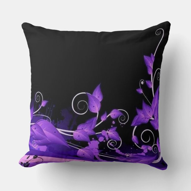 Leafy Purple Vines Throw Pillow (Front)