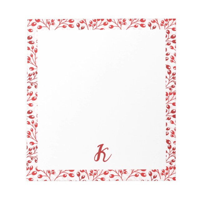 Leafy Red Pattern Modern Elegant Monogrammed Notepad (Front)