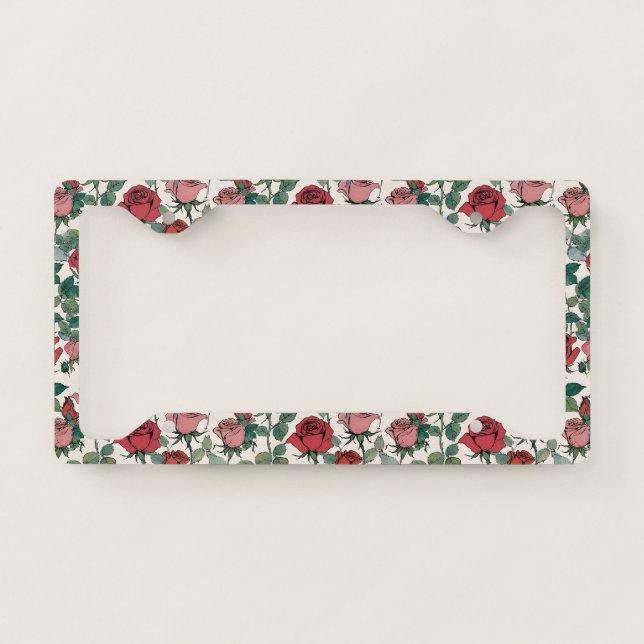 Leafy Red Roses License Plate Frame (Front)