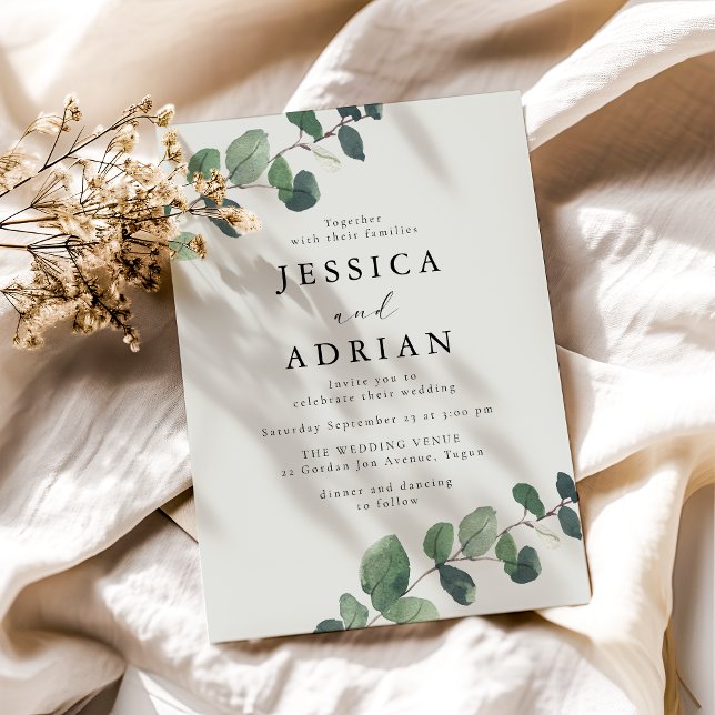 Leafy Sage Green Elegant Wedding Invitation (Creator Uploaded)