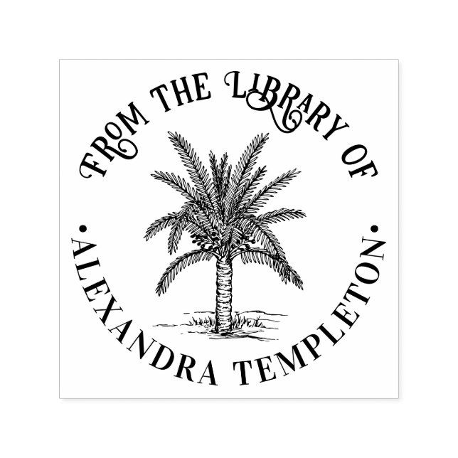 Leafy Sago Palm Tree Library Book Name Self-inking Stamp (Design)