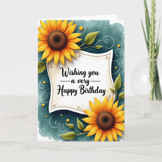 Leafy Script Birthday Card (Front)