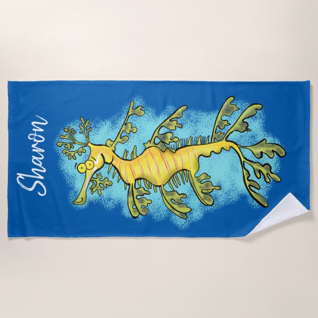 Leafy sea dragon cartoon beach towel (Front)