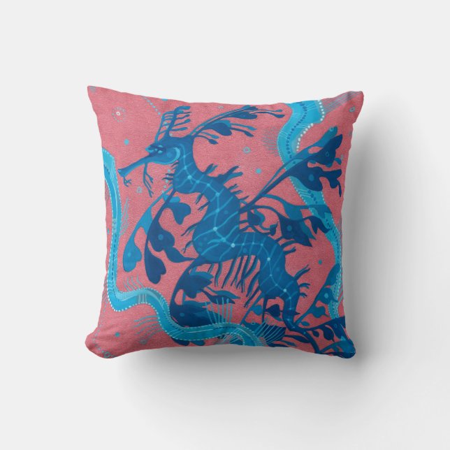 Leafy Sea Dragon Seahorse Fish Underwater Painting Throw Pillow (Front)