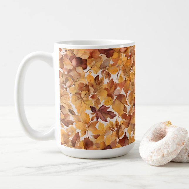Leafy Shades Of Color Pattern Design  Coffee Mug (With Donut)