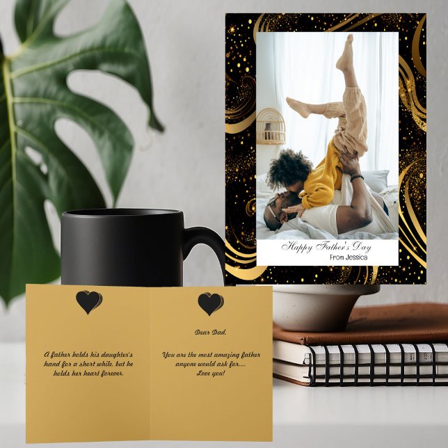 Leafy Swirls Modern Script Happy Fathers Day Photo Card (Leafy Swirls Modern Script Happy Fathers Day Photo Card)