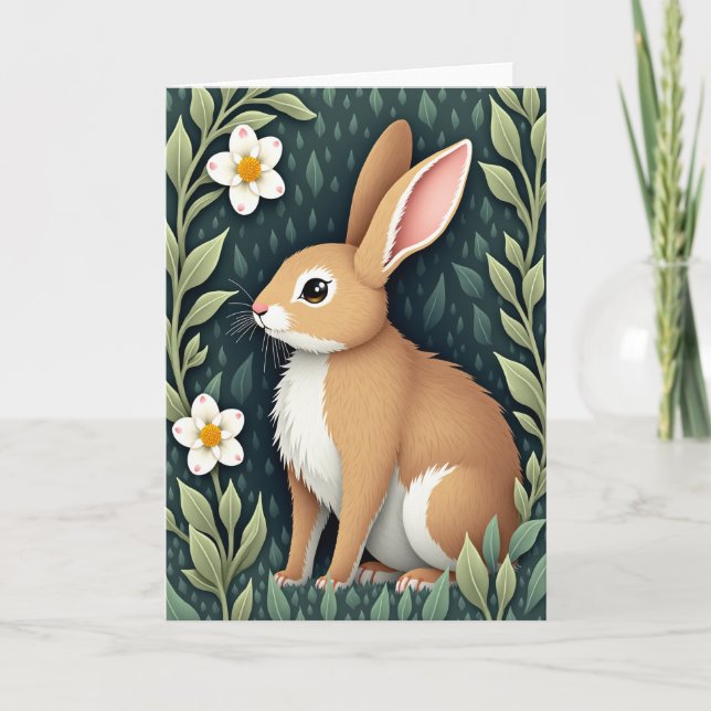 Leafy Teal Rabbit Scene Card (Front)
