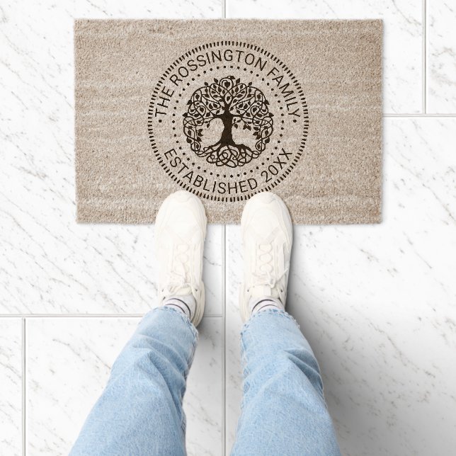 Leafy Tree with Roots Family Name Date Estd NT Frm Fiber Doormat (Insitu)