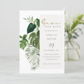 Leafy Tropical Palm Foliage Save The Date Card (Standing Front)