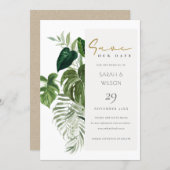 Leafy Tropical Palm Foliage Save The Date Card (Front/Back)