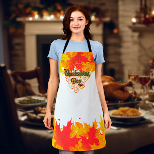 Leafy Typographic Thanksgiving Day Words Apron