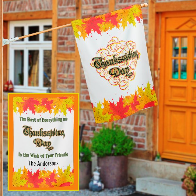 Leafy Typographic Thanksgiving Day Words  House Flag (Creator Uploaded)