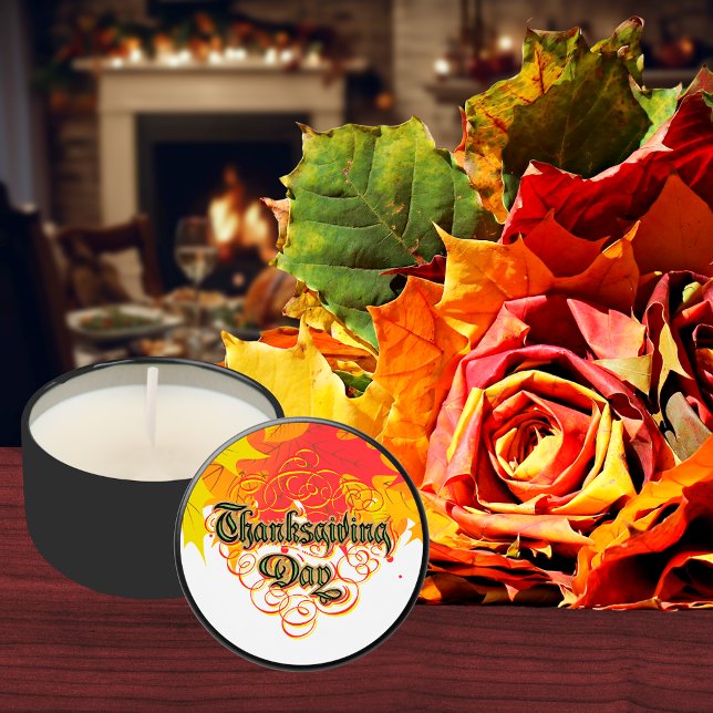 Leafy Typographic Thanksgiving Day Words  Mini Candle Favors (Creator Uploaded)