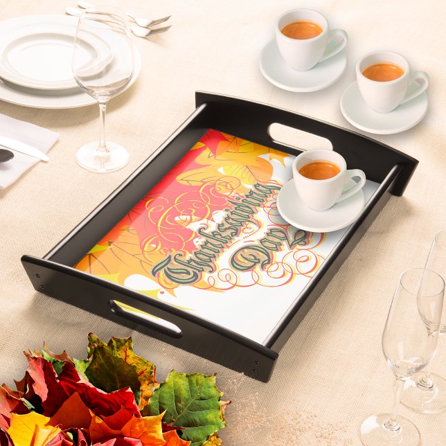 Leafy Typographic Thanksgiving Day Words  Serving Tray (Creator Uploaded)