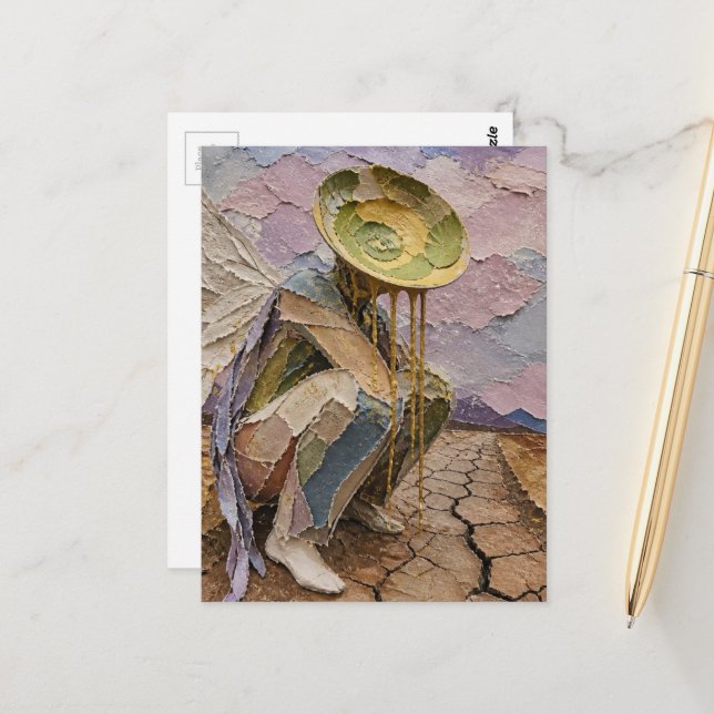 Leafy UFO Comes For Her Mixed Media AI Enhanced Postcard (Front/Back In Situ)