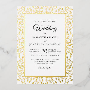 Leafy Vine Gold Foil Border Wedding Invitation