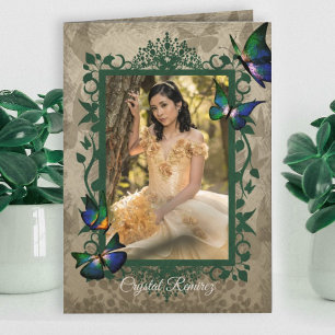 Leafy Vines, Butterflies Quinceanera Invitation