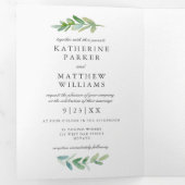 Leafy Watercolor and Faux Rose Gold Wedding Photo Tri-Fold Invitation (Inside First)