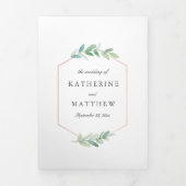 Leafy Watercolor and Faux Rose Gold Wedding Photo Tri-Fold Invitation (Cover)