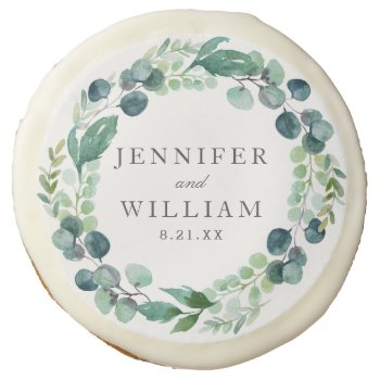 Leafy Watercolor Botanicals Wreath Wedding Favor Sugar Cookie by PaperDahlia at Zazzle