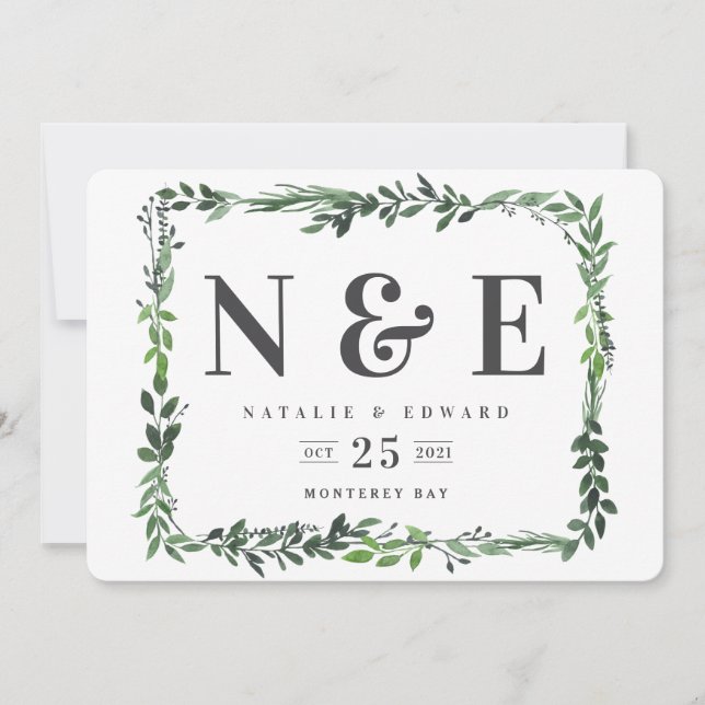 leafy watercolor floral save the date (Front)