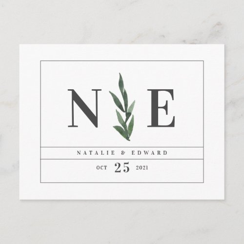 leafy watercolor floral save the new date announcement postcard