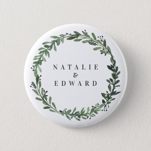 leafy watercolor floral wedding name button