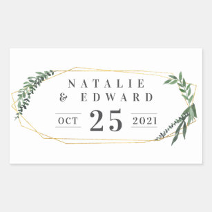 Initial Rectangle Wedding Stickers Labels Zazzle Leafy Watercolor Fl Wedding Name Stickers