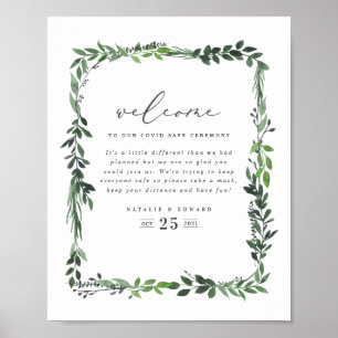 leafy watercolor geometric covid safe wedding poster