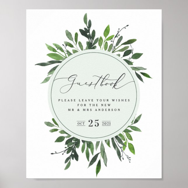 leafy watercolor geometric guestbook wedding (Front)