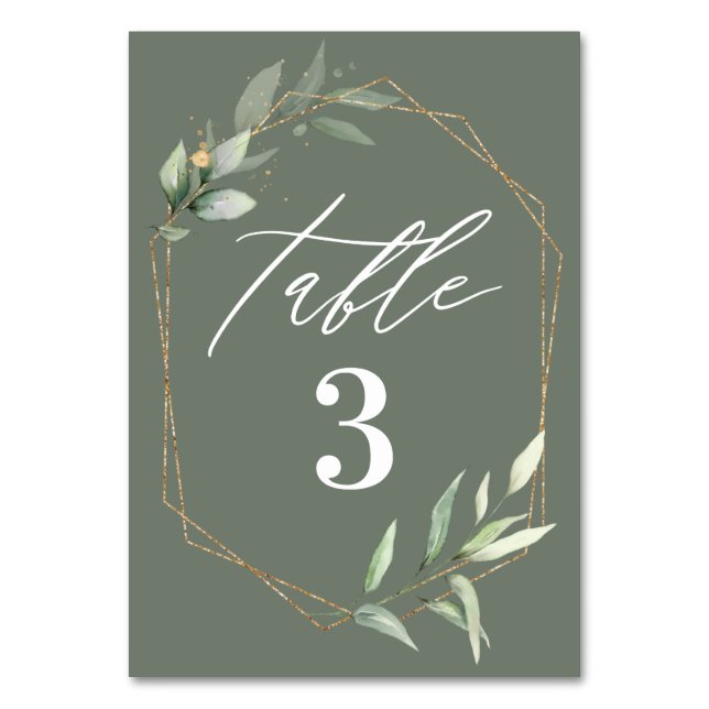 Leafy watercolor gold wedding table numbers (Front)