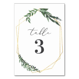 leafy watercolor gold wedding table numbers