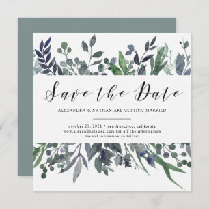 Leafy Watercolor Wedding Save the Date Invitation