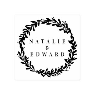 leafy watercolor wreath initial stamp