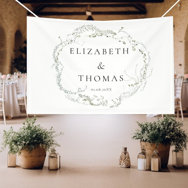 Leafy Wedding Banner (Simple, elegant, botanical, white wedding banner.)