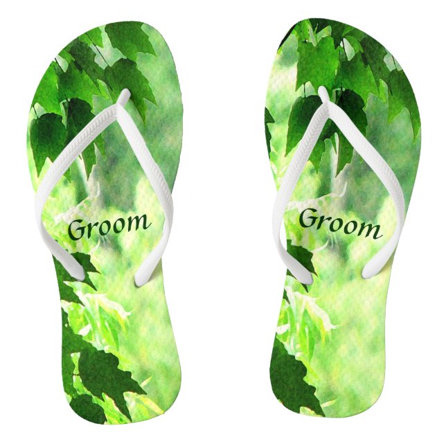 Leafy Wedding Groom Flip Flops (Footbed)