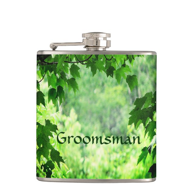 Leafy Wedding Groomsman Flask (Front)