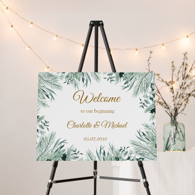 Leafy "Welcome to our beginning!" foam board (In Situ (Stand))