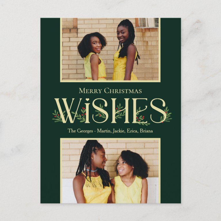 Leafy Wishes EDITABLE COLOR Holiday Postcard