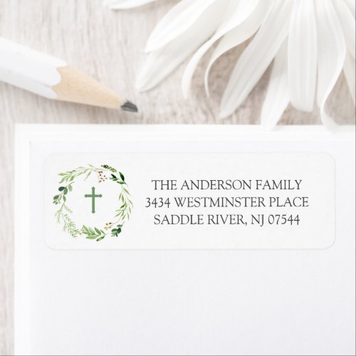 Leafy Wreath Cross Religious Return Address Label