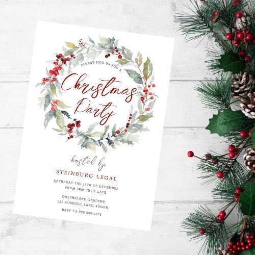 Leafy Wreath Festive Office Christmas Party Invitation